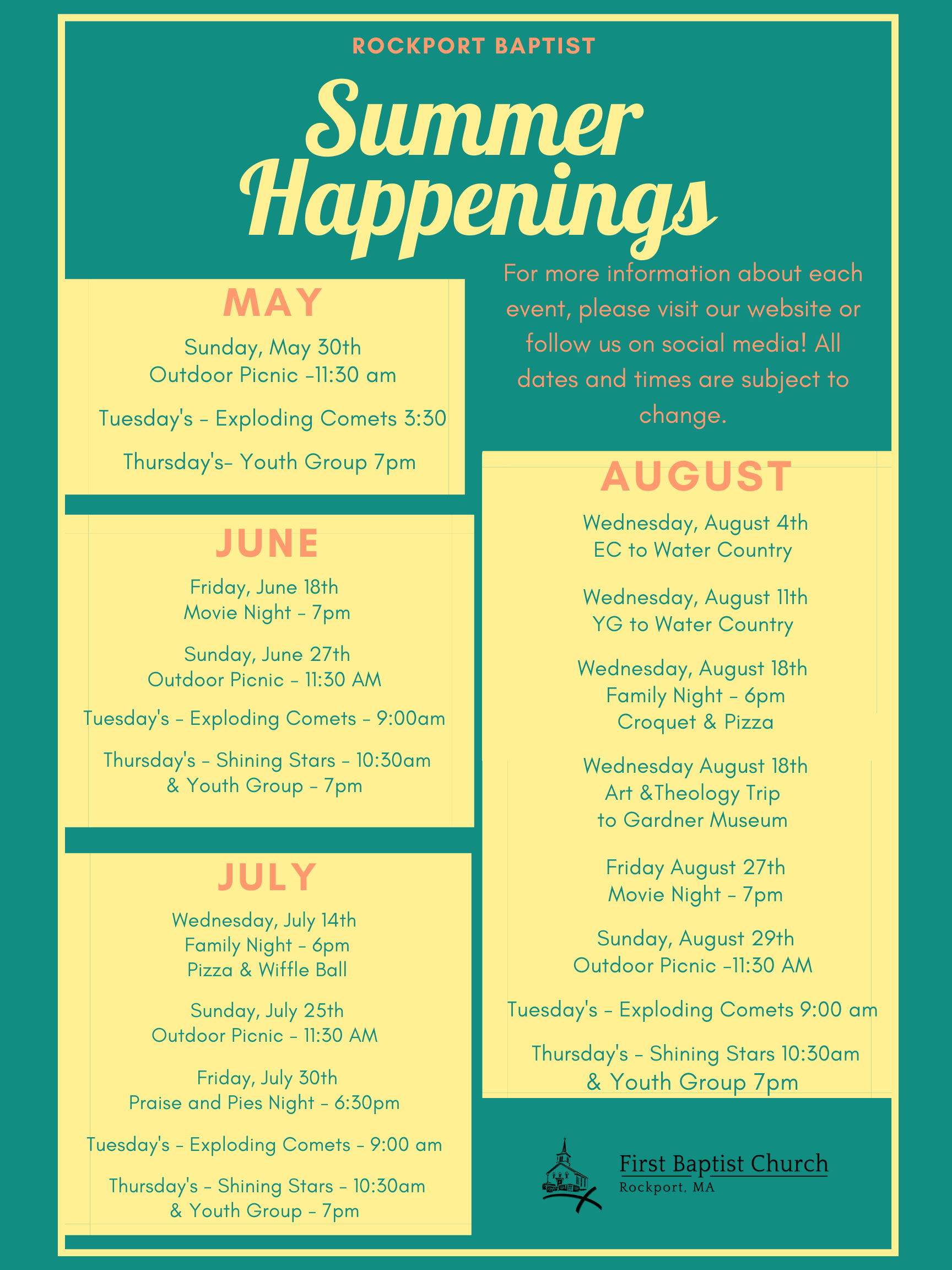 Summer Happenings Flyer | First Baptist Church of Rockport